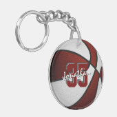 maroon wit team kleuren jongens basketbal sleutelhanger (Voorkant Links)
