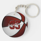 maroon wit team kleuren jongens basketbal sleutelhanger (Achterkant)