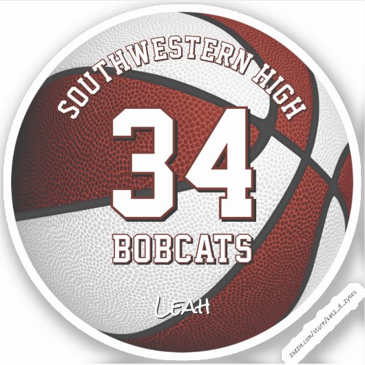 maroon wit team kleuren jongens basketbal sticker (Voorkant)