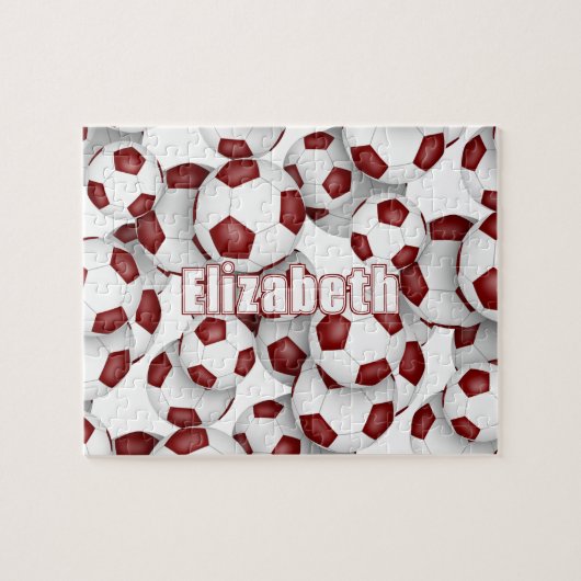 maroon wit team kleuren jongens voetbal legpuzzel (Horizontaal)