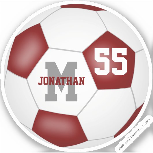 maroon wit team kleuren jongens voetbal sticker (Voorkant)