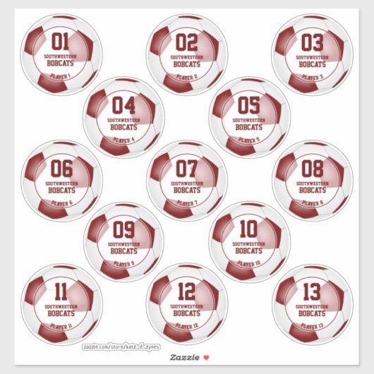 maroon wit team kleuren jongens voetbal sticker (Vel)
