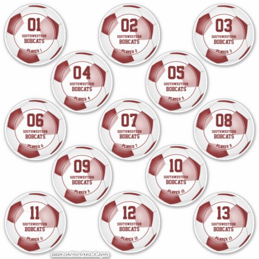 maroon wit team kleuren jongens voetbal sticker (Voorkant)