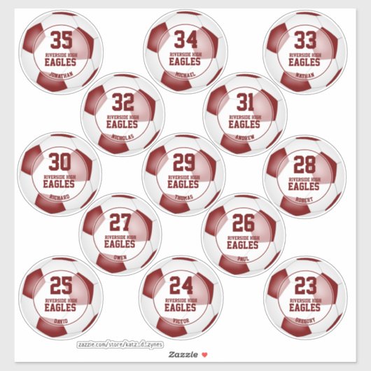 Maroon Wit Team Kleuren kinder Voetbal Set van 13 Sticker (Vel)