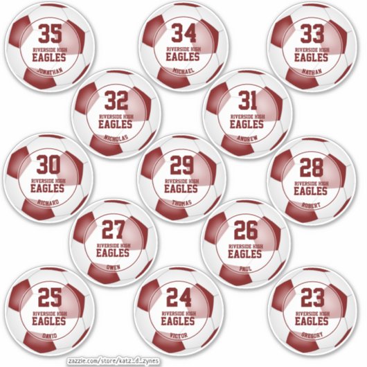 Maroon Wit Team Kleuren kinder Voetbal Set van 13 Sticker (Voorkant)