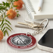 Maroon, wit, zilver Aangepast Basketball-Sleutelha Sleutelhanger (Voorkant Rechts)