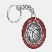 Maroon, wit, zilver Aangepast Basketball-Sleutelha Sleutelhanger (Voorkant Links)