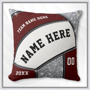 Maroon, Wit, Zilver Volleybal Team Gift Ideeën Kussen