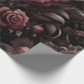 Maroon, wit, zwart bloemencadewikkelpapier cadeaupapier (Hoek)