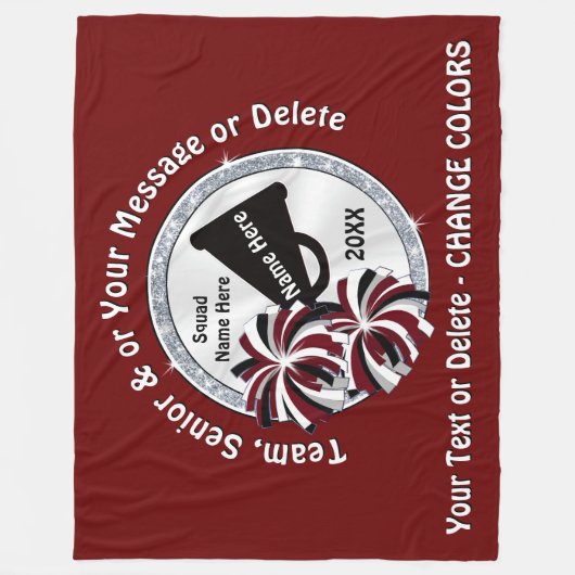 Maroon, Wit, Zwart Custom Cheer Dekens (Voorkant)