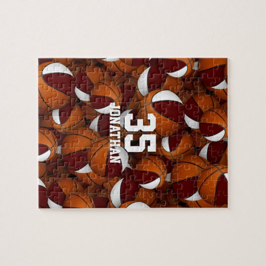 maroon witte basketbal jongens teamkleuren legpuzzel (Horizontaal)