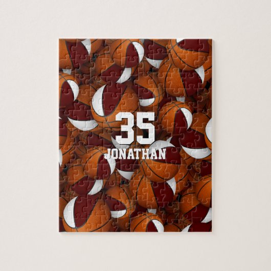 maroon witte basketbal jongens teamkleuren legpuzzel (Verticaal)
