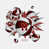 Maroon witte basketballen sterren gepersonaliseerd metalen ornament (Achterkant)