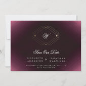 maroon witte deco goudmonogram foto save the date (Voorkant)