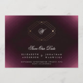 maroon witte deco goudmonogram foto save the date (Voorkant)