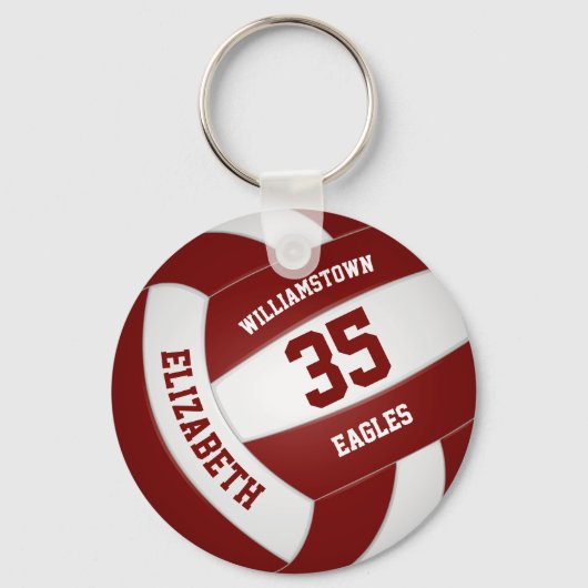 maroon witte jongens team kleuren volleybal sleutelhanger (Achterkant)