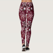 Maroon-witte sneeuwvlokken met kerstleggings leggings (Achterkant)
