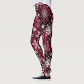 Maroon-witte sneeuwvlokken met kerstleggings leggings (Links)