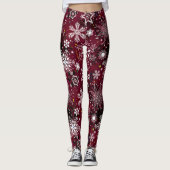 Maroon-witte sneeuwvlokken met kerstleggings leggings (Voorkant)
