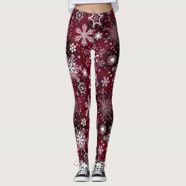 Maroon-witte sneeuwvlokken met kerstleggings leggings