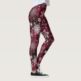 Maroon-witte sneeuwvlokken met kerstleggings leggings