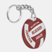 maroon witte teamkleuren gepersonaliseerd volleyba sleutelhanger (Voorkant Links)