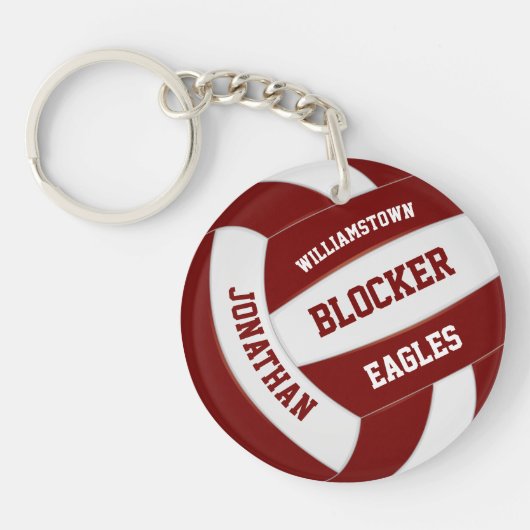 maroon witte teamkleuren gepersonaliseerd volleyba sleutelhanger (Voorkant)