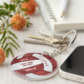 maroon witte teamkleuren gepersonaliseerd volleyba sleutelhanger (Voorkant Rechts)