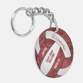 maroon witte teamkleuren gepersonaliseerd volleyba sleutelhanger (Voorkant Links)
