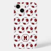 Maroon witte voetballen patroon monogram Case-Mate iPhone case (Achterkant)