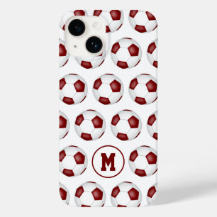 Maroon witte voetballen patroon monogram Case-Mate iPhone 14 hoesje
