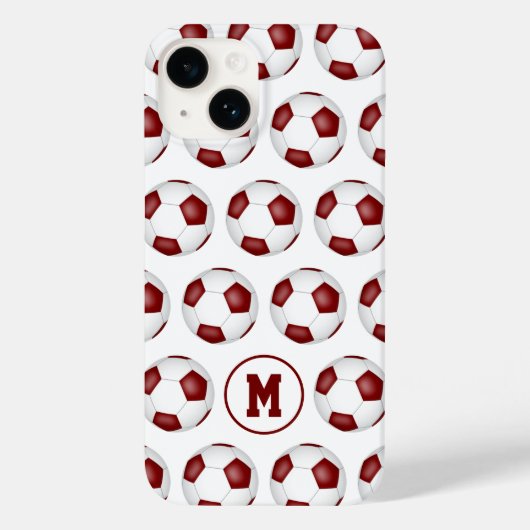 Maroon witte voetballen patroon monogram Case-Mate iPhone case (Achterkant)