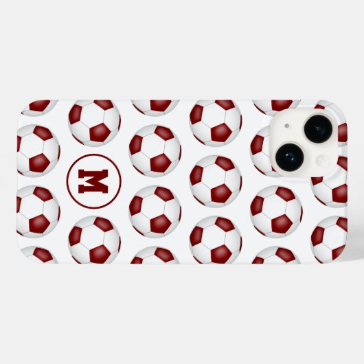 Maroon witte voetballen patroon monogram Case-Mate iPhone case (Achterkant (horizontaal))