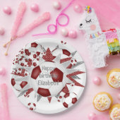 Maroon witte voetballen sterren verjaardag papieren bordje (Feest)