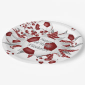 Maroon witte voetballen sterren verjaardag papieren bordje (Gekanteld)