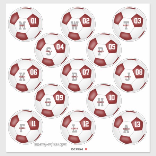 Maroon-witvoetbalteam kleuren jongens meisjes zett sticker (Vel)