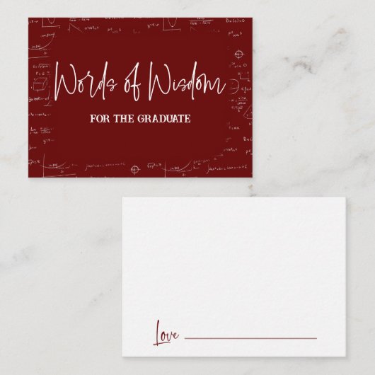 Maroon Words of Wisdom Math Graduation Advise Informatiekaartje (Voorkant / Achterkant)
