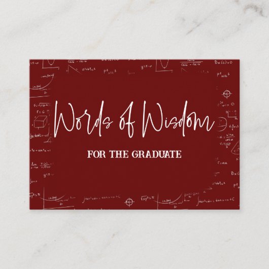 Maroon Words of Wisdom Math Graduation Advise Informatiekaartje (Voorkant)
