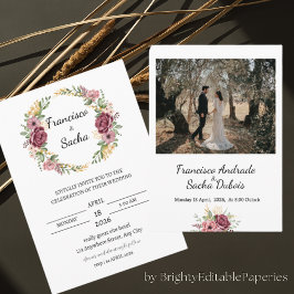 Maroon Wreath flower Wedding Save the Date Kaart