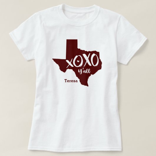 Maroon XOXO, Y'all - Texas State Shape T-shirt (Design voorkant)