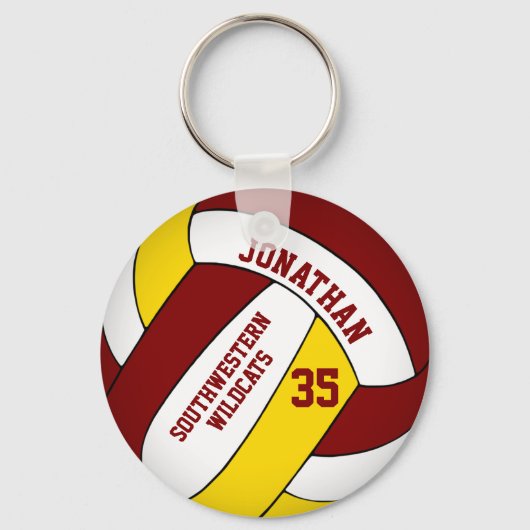 Maroon Yellow gepersonaliseerd jongens volleybal Sleutelhanger (Voorkant)