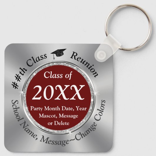 Maroon, zilver, middelbare school reünie souvenirs sleutelhanger (Achterkant)