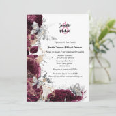 Maroon zilver roos vlinder chique elegante bruilof kaart (Staand voorkant)