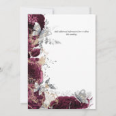 Maroon zilver roos vlinder chique elegante bruilof kaart (Achterkant)