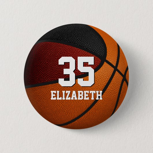 Maroon zwart basketbal club school team kleuren ronde button 5,7 cm (Voorkant)