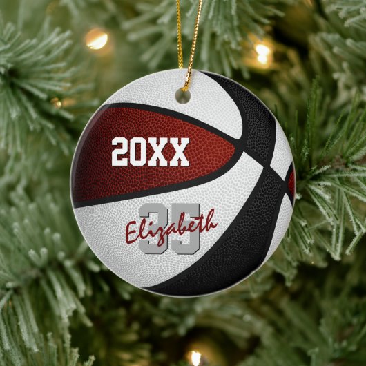 Maroon Zwart Basketbal Team Kleuren Keepsake Keramisch Ornament (Boom)
