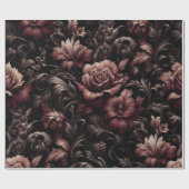Maroon Zwart Bloemen Cadeaupapier (Vlak)
