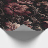 Maroon Zwart Bloemen Cadeaupapier (Hoek)