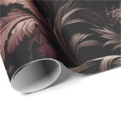 Maroon Zwart Bloemen Cadeaupapier (Rol Hoek)