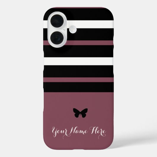 Maroon zwart en wit horizontale strepen Case-Mate iPhone case (Achterkant)